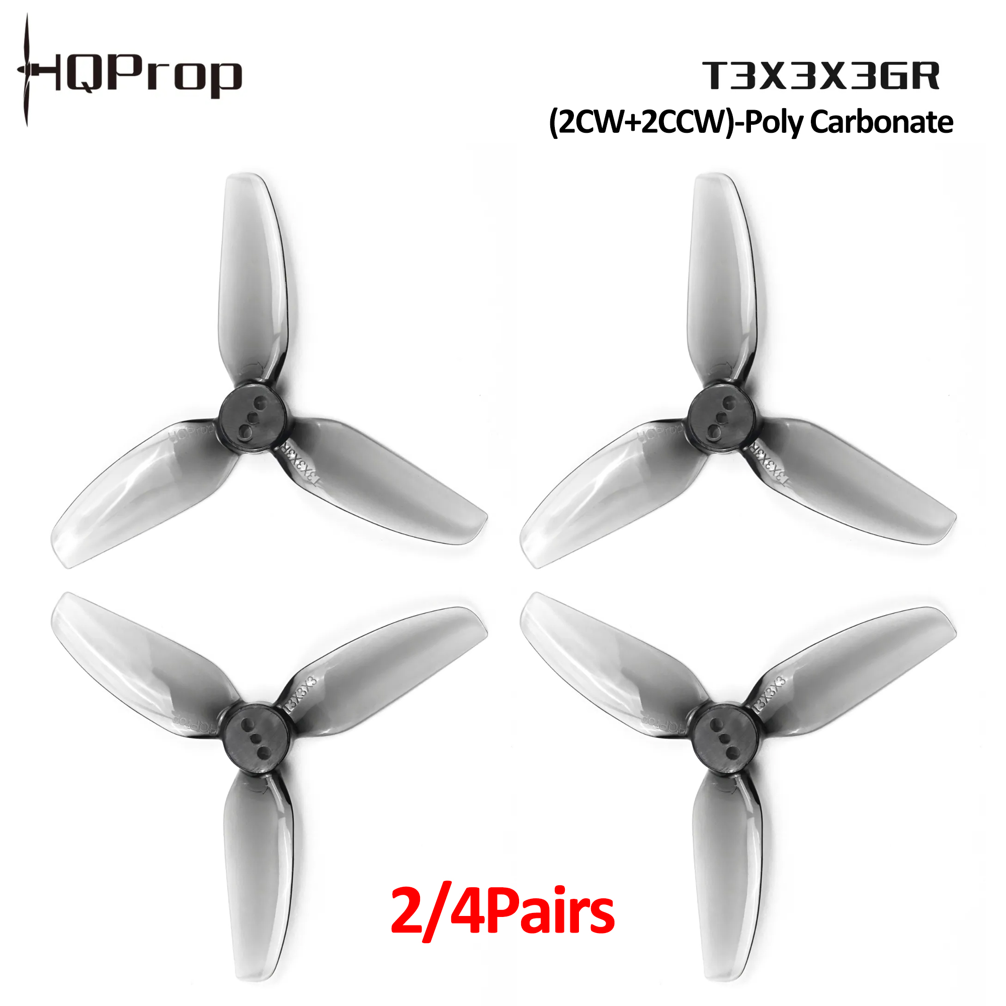 Drone Racing Motor - 2/4 paar HQProp T3X3X3GR propellers, 3